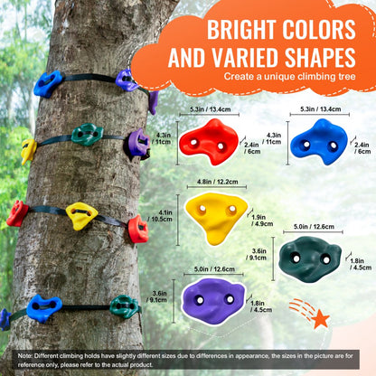 PYTZ-2 - Colorful Ninja Tree Climbing Kit with 12 Holds and 10ft Strap