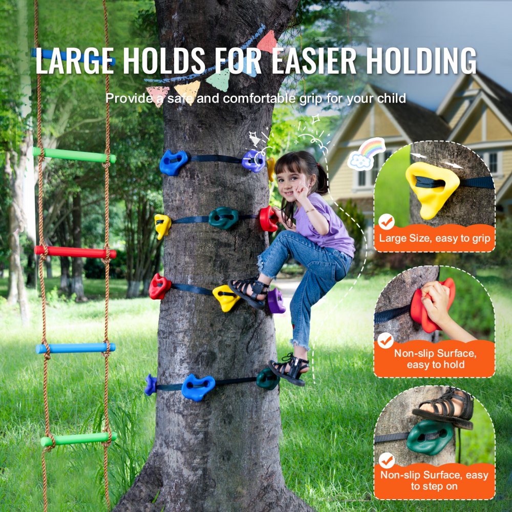 PYTZ-2 - Colorful Ninja Tree Climbing Kit with 12 Holds and 10ft Strap