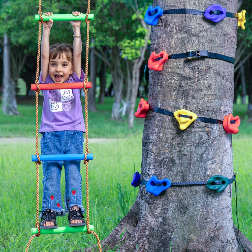 PYTZ-2 - Colorful Ninja Tree Climbing Kit with 12 Holds and 10ft Strap