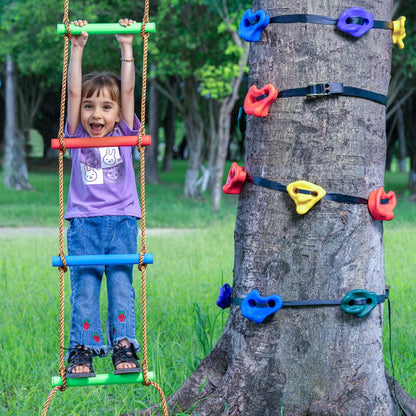 PYTZ-2 - Colorful Ninja Tree Climbing Kit with 12 Holds and 10ft Strap