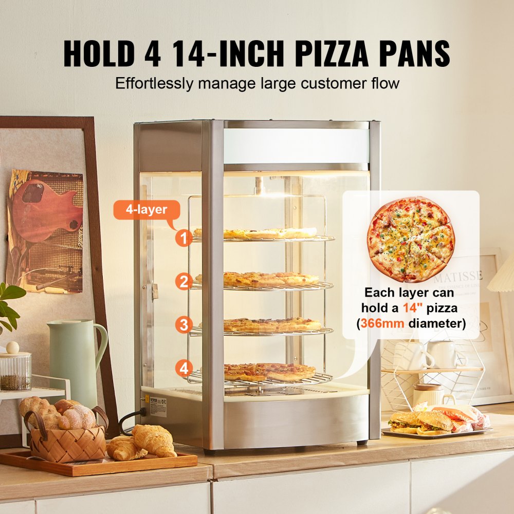 SC-PS14 - 4-Shelf Pizza Warmer Display with Adjustable Temp Control