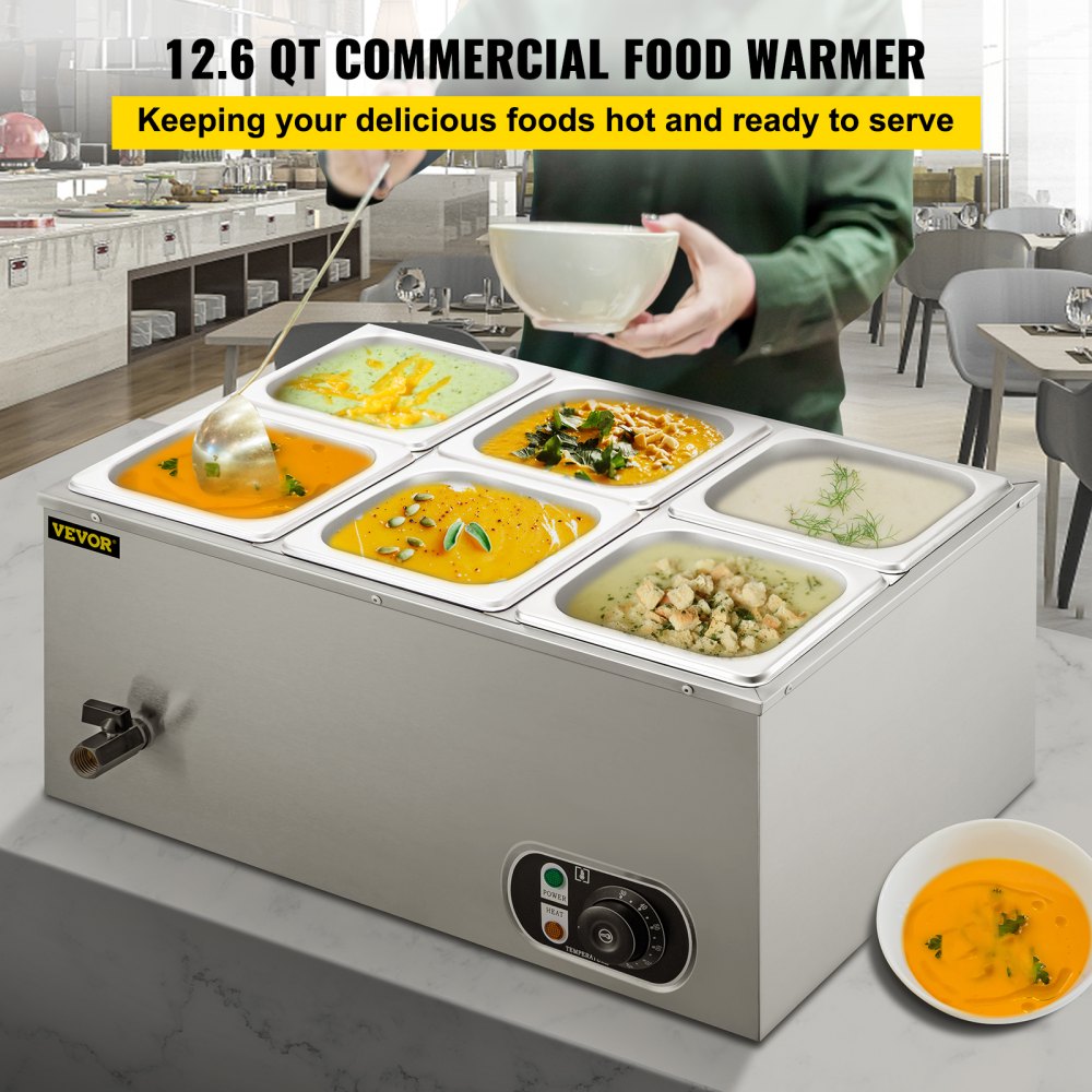 BM-33A - Stainless Steel 12.6 Qt Food Warmer with 6 Pans and Lids
