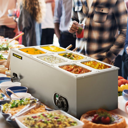 BM-33A - Stainless Steel 12.6 Qt Food Warmer with 6 Pans and Lids