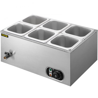 BM-33A - Stainless Steel 12.6 Qt Food Warmer with 6 Pans and Lids