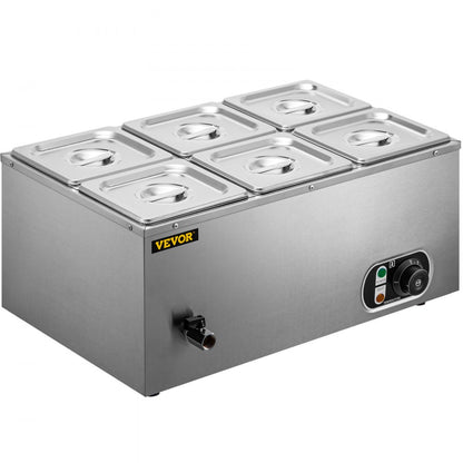 BM-33A - Stainless Steel 12.6 Qt Food Warmer with 6 Pans and Lids