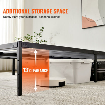JHL-MB07-3 - 14" Queen Metal Bed Frame with Quick Assembly and Storage Space