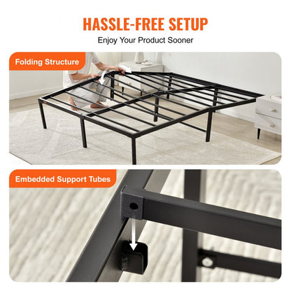 JHL-MB07-3 - 14" Queen Metal Bed Frame with Quick Assembly and Storage Space