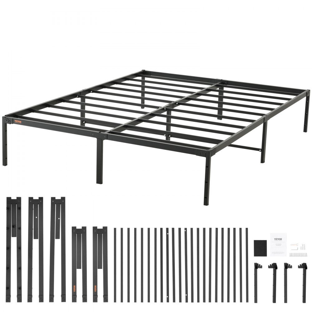 JHL-MB07-3 - 14" Queen Metal Bed Frame with Quick Assembly and Storage Space