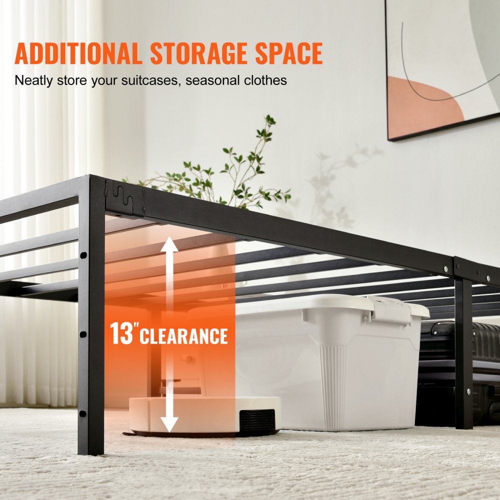 JHL-MB07-1 - 14" Twin Metal Bed Frame, 1500 lbs Capacity, Noise-Free Design