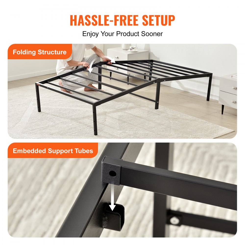 JHL-MB07-1 - 14" Twin Metal Bed Frame, 1500 lbs Capacity, Noise-Free Design