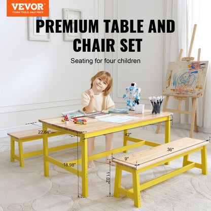 TF13068 - Durable Kids Table & Bench Set, 42" Light Wood for Ages 2-8