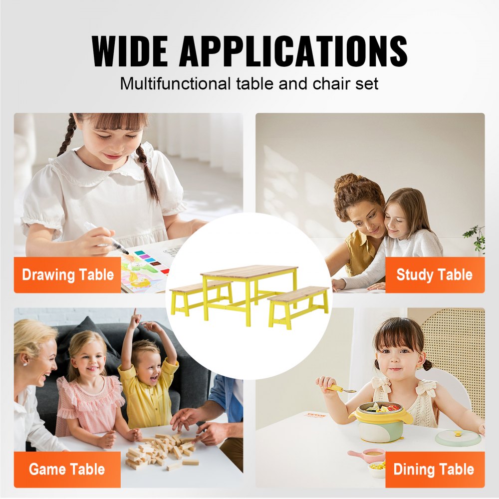 TF13068 - Durable Kids Table & Bench Set, 42" Light Wood for Ages 2-8