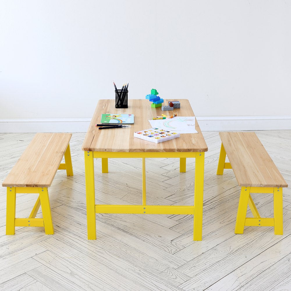 TF13068 - Durable Kids Table & Bench Set, 42" Light Wood for Ages 2-8