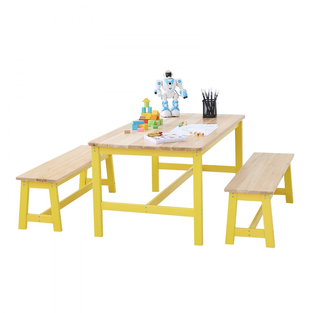 TF13068 - Durable Kids Table & Bench Set, 42" Light Wood for Ages 2-8