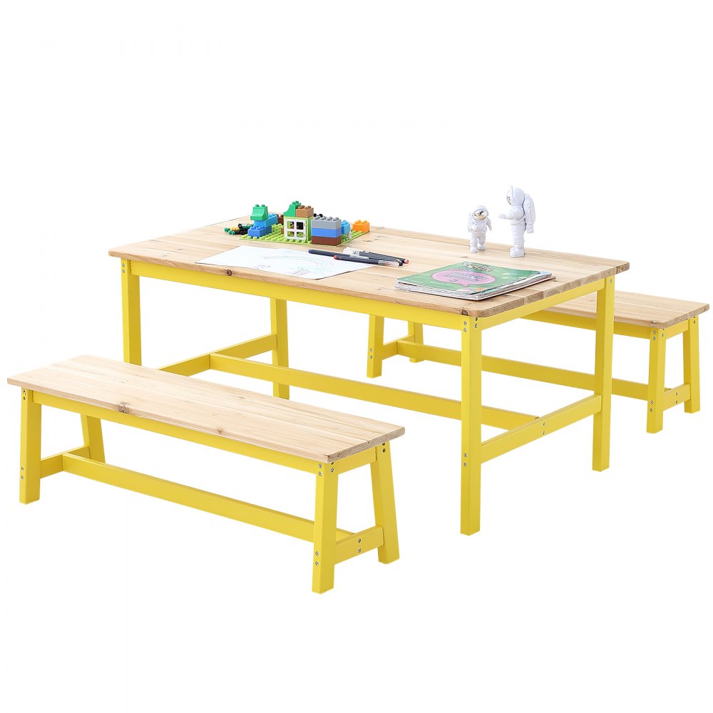 TF13068 - Durable Kids Table & Bench Set, 42" Light Wood for Ages 2-8