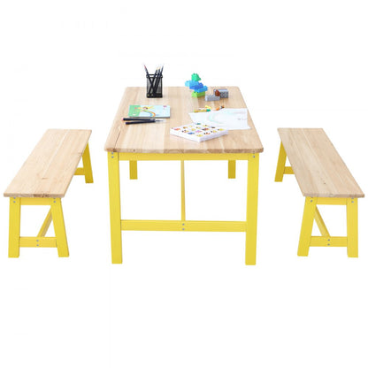 TF13068 - Durable Kids Table & Bench Set, 42" Light Wood for Ages 2-8