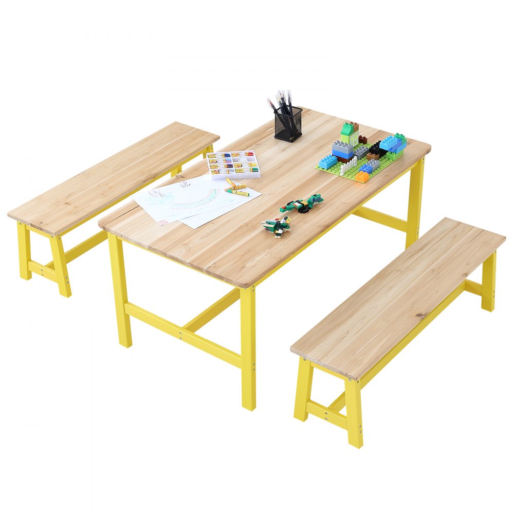 TF13068 - Durable Kids Table & Bench Set, 42" Light Wood for Ages 2-8