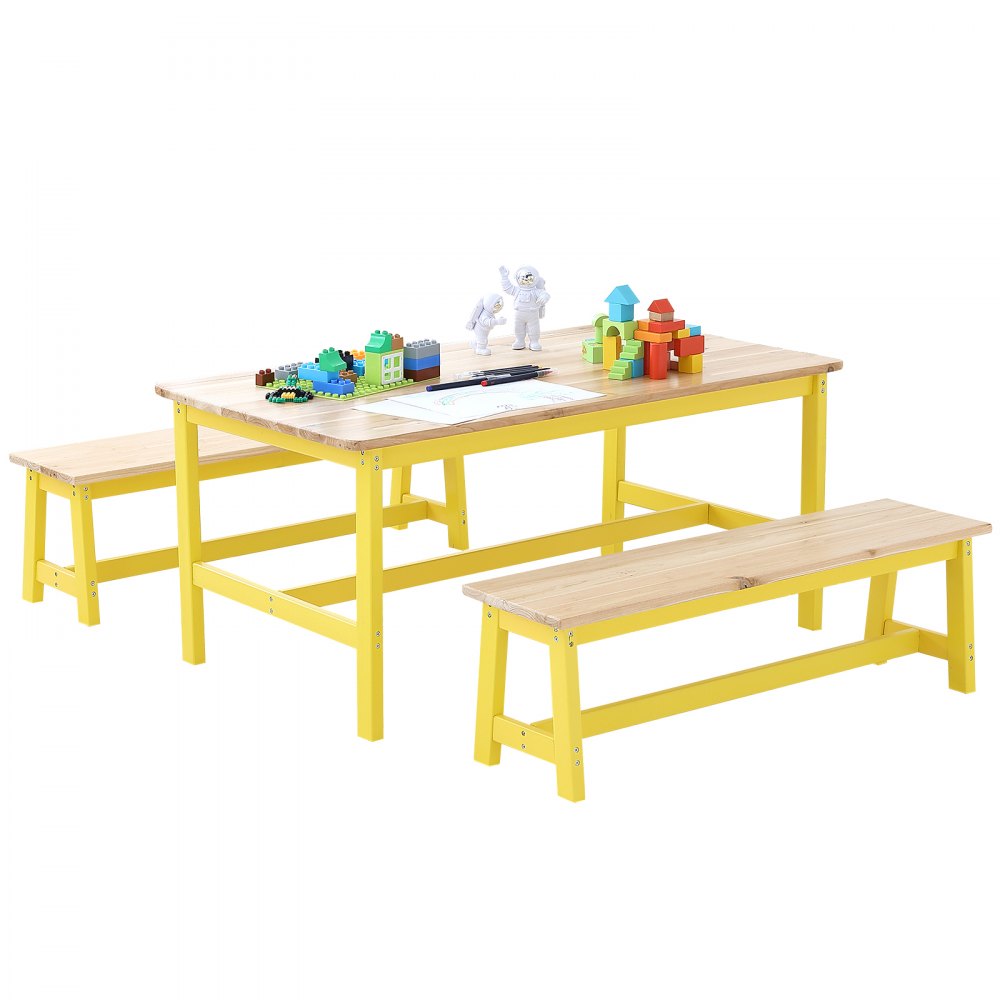 TF13068 - Durable Kids Table & Bench Set, 42" Light Wood for Ages 2-8
