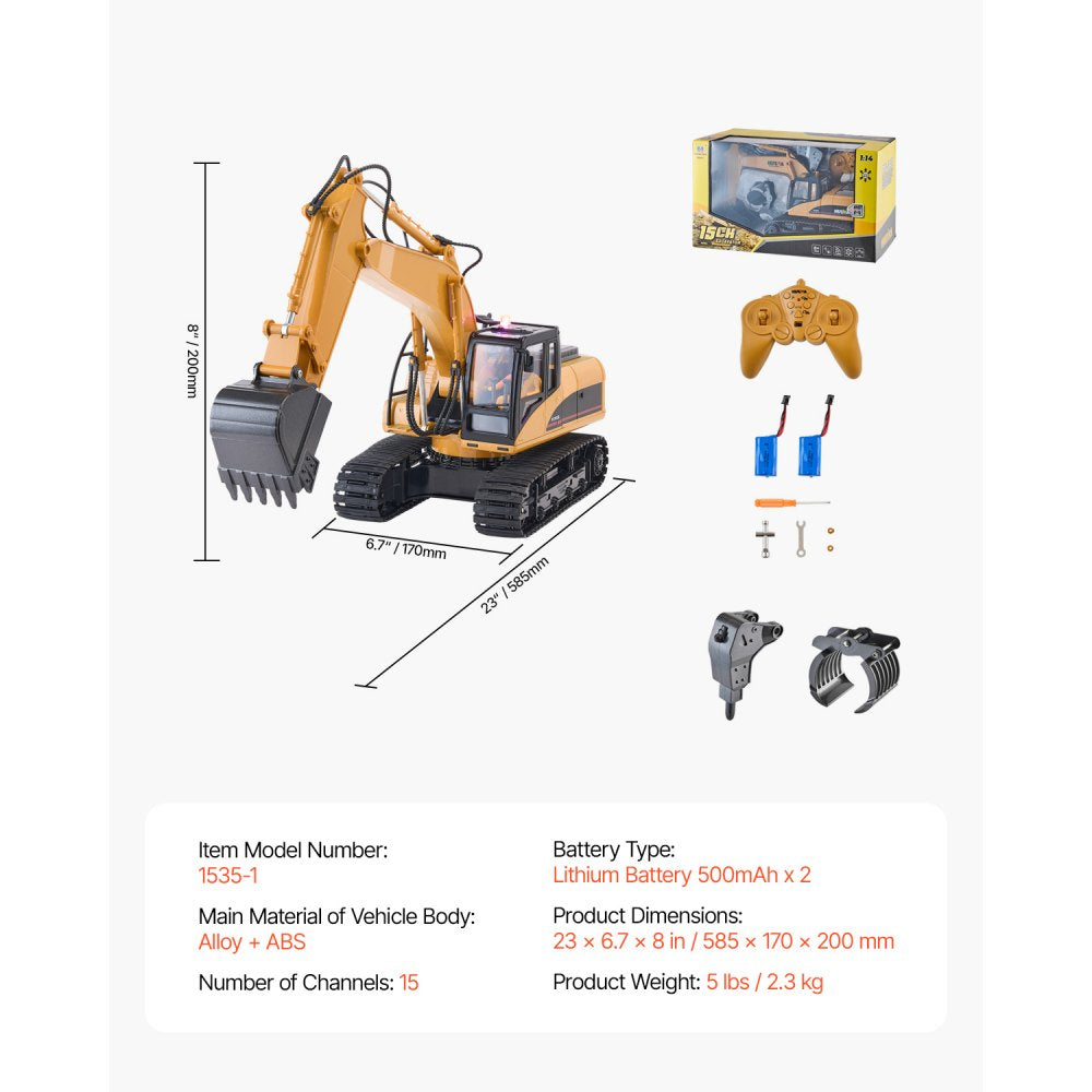 1535-1 - 1:14 Scale RC Excavator with Metal Bucket & 82ft Range