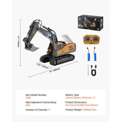 3367 - 1:20 Scale Remote Control Excavator with LED Lights & Rubber Tracks