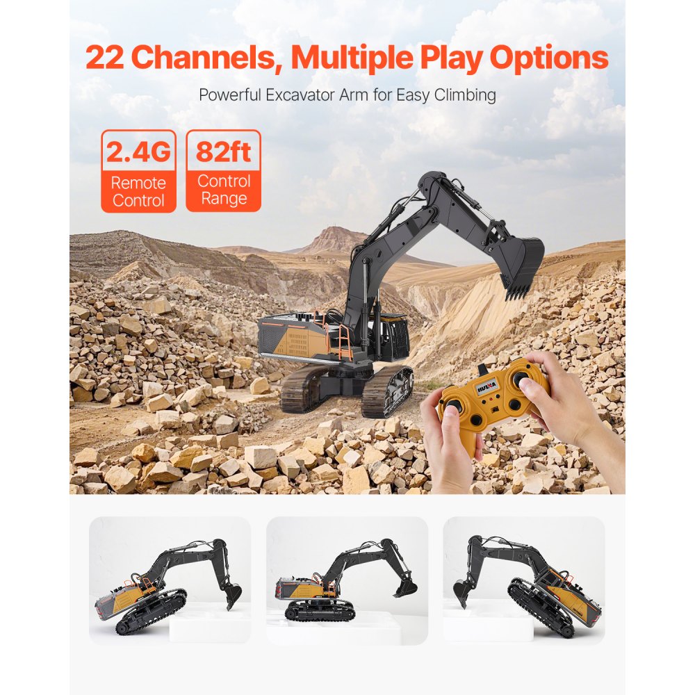 1592 - 1:14 Scale RC Excavator with Metal Bucket and 120 Min Playtime