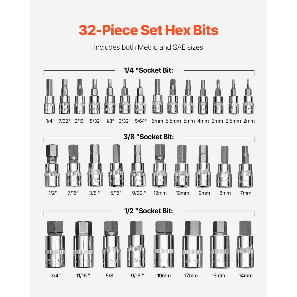 32PCS 32H - 32-Piece S2 Alloy Steel Hex Bit Socket Set