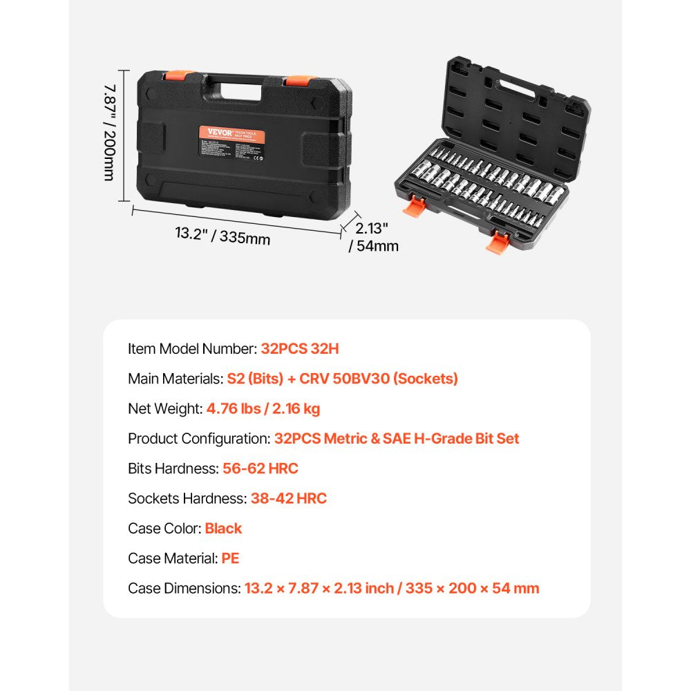 32PCS 32H - 32-Piece S2 Alloy Steel Hex Bit Socket Set