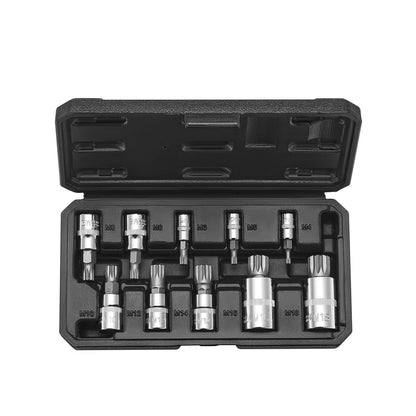 10PCS 10M - Durable XZN Triple Square Spline Socket Set with Case