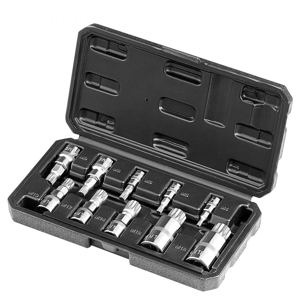 10PCS 10M - Durable XZN Triple Square Spline Socket Set with Case