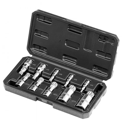 10PCS 10M - Durable XZN Triple Square Spline Socket Set with Case