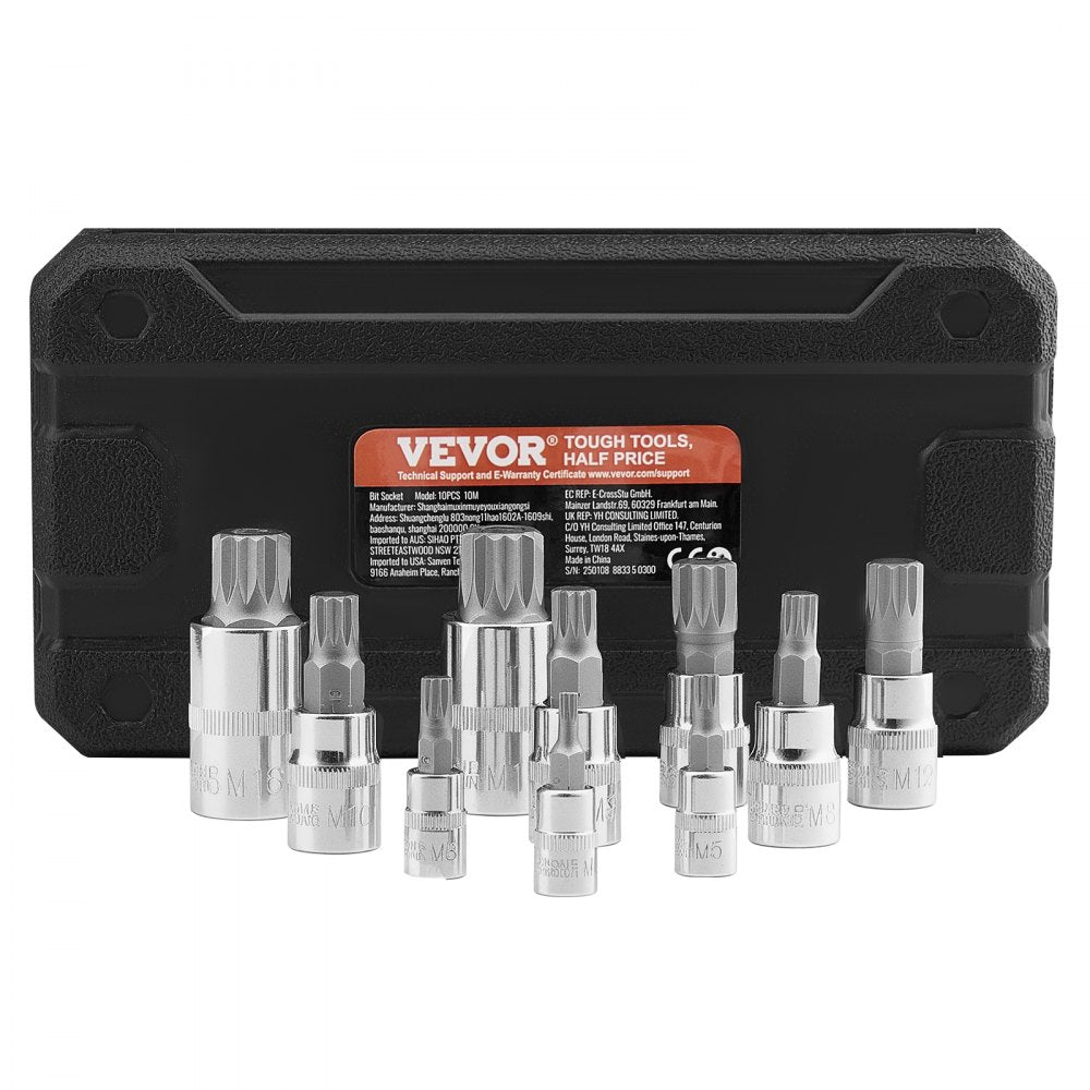 10PCS 10M - Durable XZN Triple Square Spline Socket Set with Case