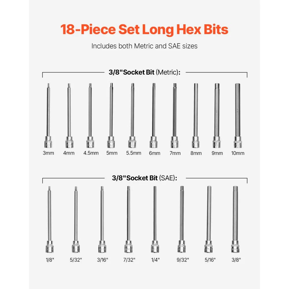 18PCS 18H - Durable 18-Piece Hex Bit Socket Set with Storage Case