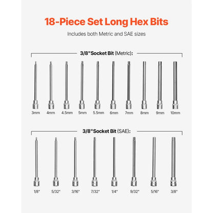 18PCS 18H - Durable 18-Piece Hex Bit Socket Set with Storage Case