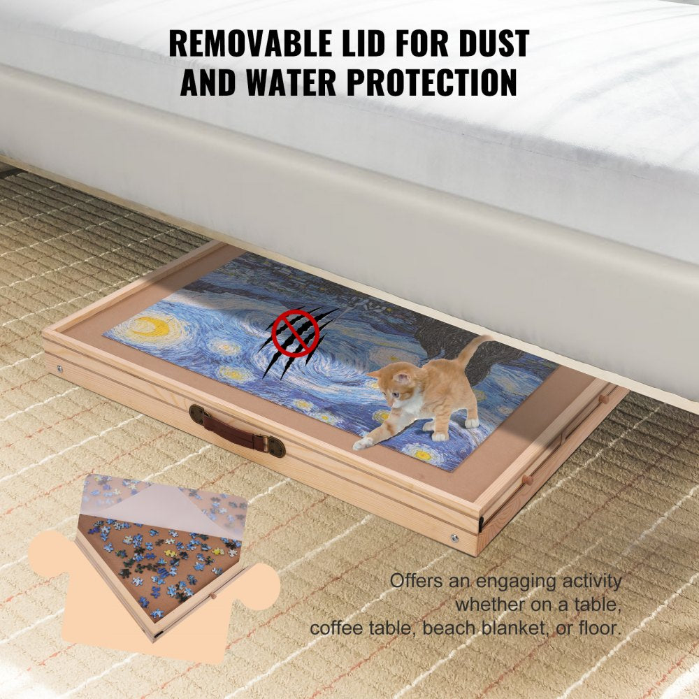 JR-1500-A - 32.7"x24.6" Pine Puzzle Table with 4 Drawers & Folding Legs