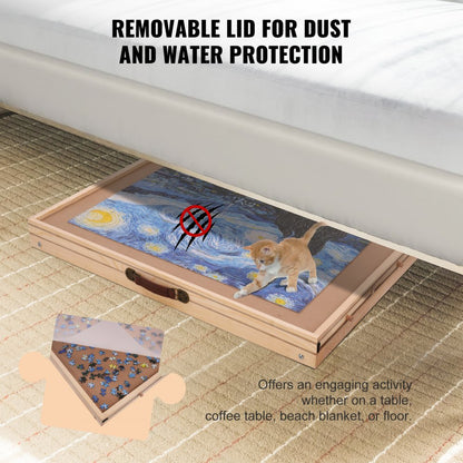 JR-1500-A - 32.7"x24.6" Pine Puzzle Table with 4 Drawers & Folding Legs