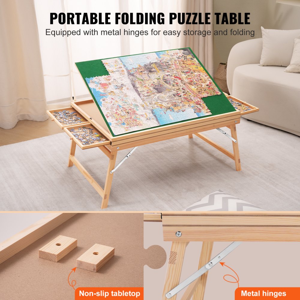 JR-1500-B - Adjustable Pine Wood Puzzle Table for 1500-Piece Jigsaws