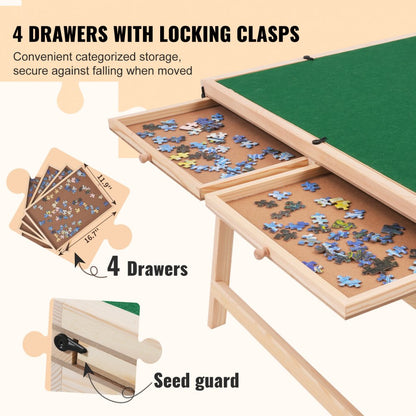 JR-1500-B - Adjustable Pine Wood Puzzle Table for 1500-Piece Jigsaws