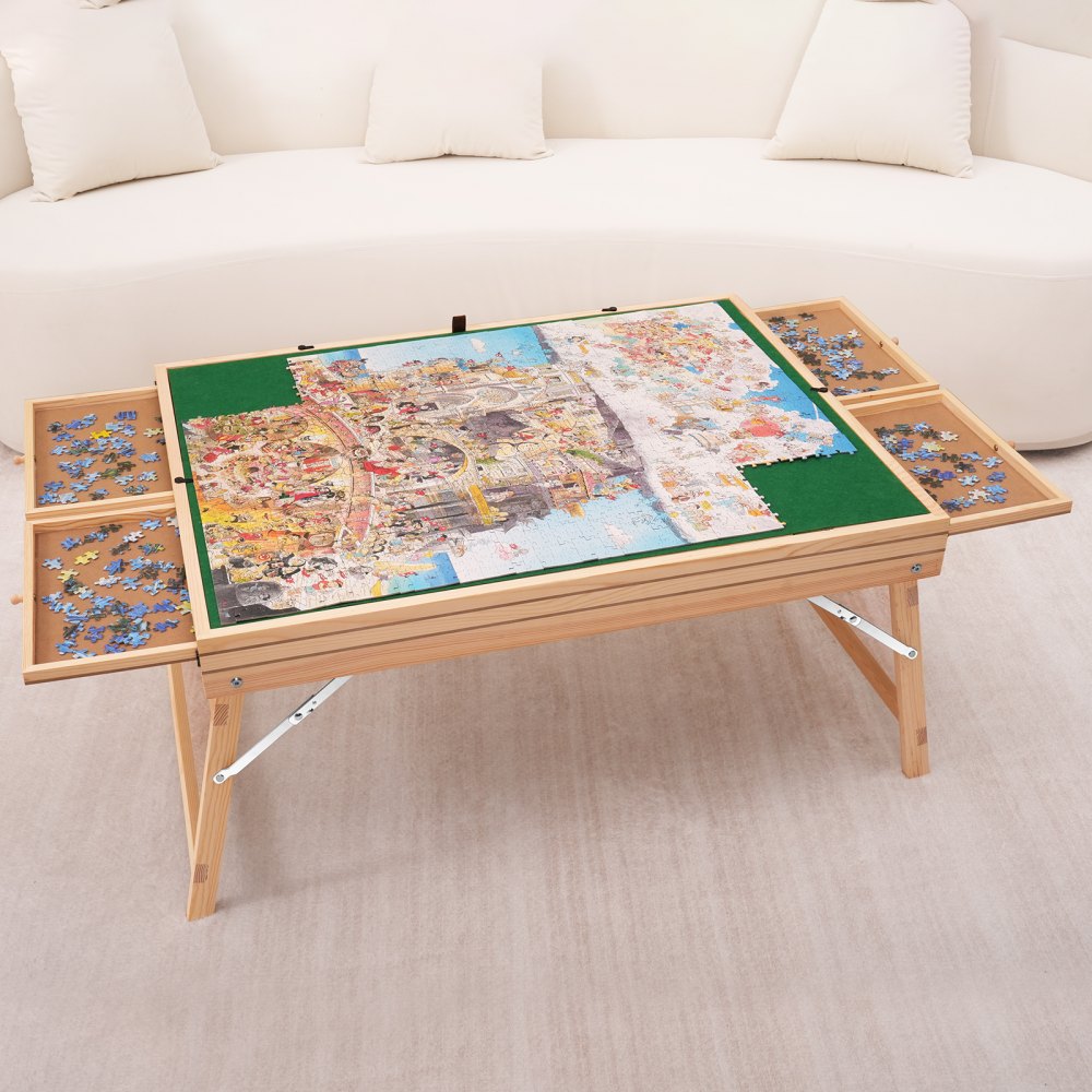 JR-1500-B - Adjustable Pine Wood Puzzle Table for 1500-Piece Jigsaws
