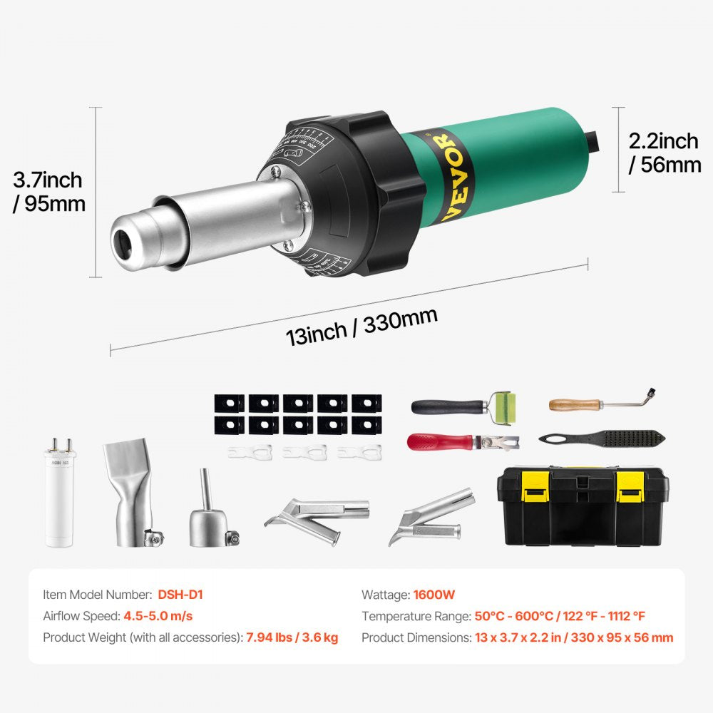 DSH-D1 - 1600W Lightweight Heat Gun with Adjustable Temperature & 11 Nozzles
