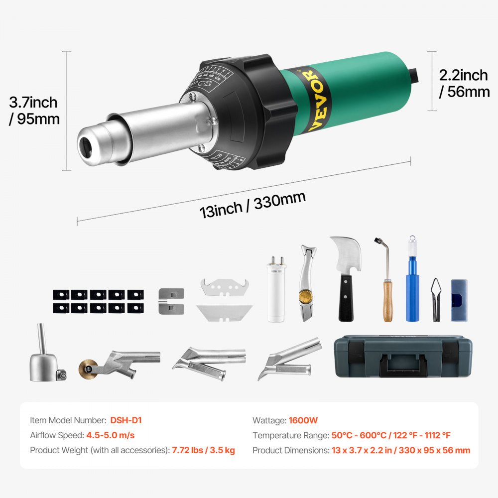 DSH-D1 - 1600W Hot Air Welder with 14 Accessories & Adjustable Heat Settings