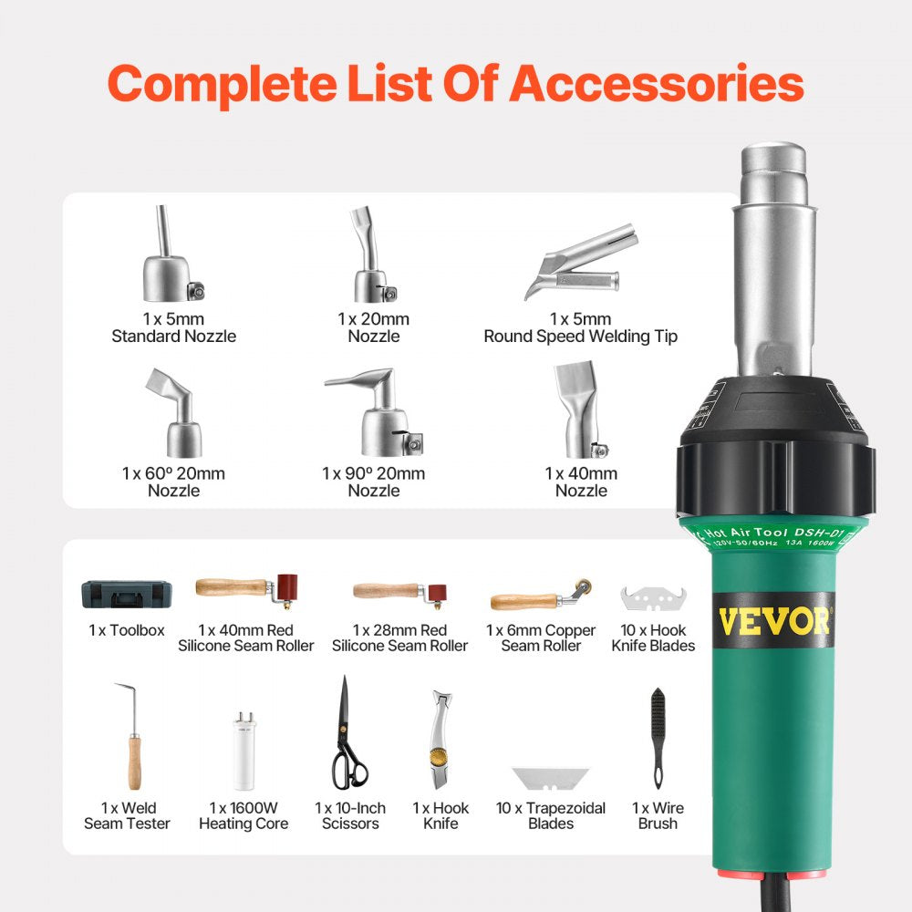 DSH-D1 - 1600W Hot Air Plastic Welder with 17 Accessories for Versatile Applications