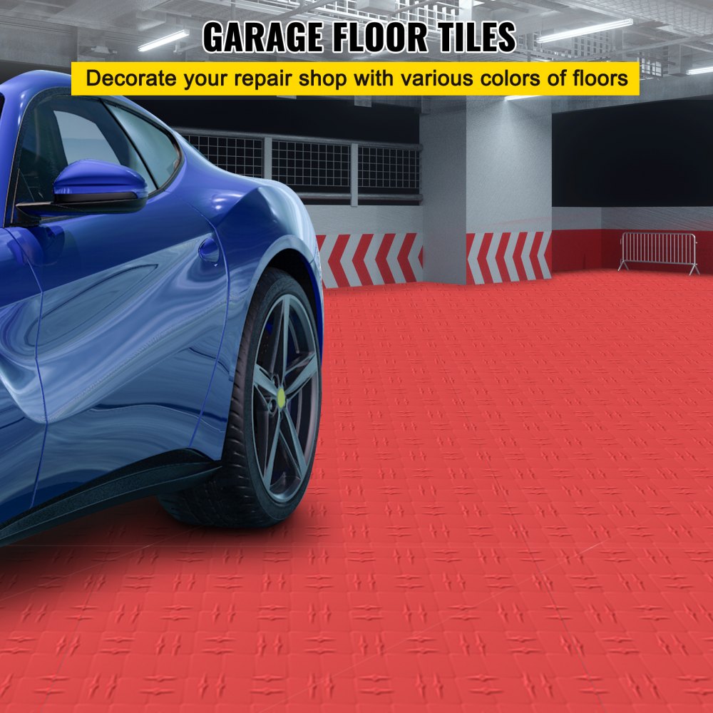 VV-PVCDB-H25 - Red 12'' x 12'' Interlocking Garage Tiles, Waterproof & Non-Slip