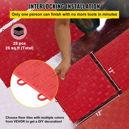 VV-PVCDB-H25 - Red 12'' x 12'' Interlocking Garage Tiles, Waterproof & Non-Slip