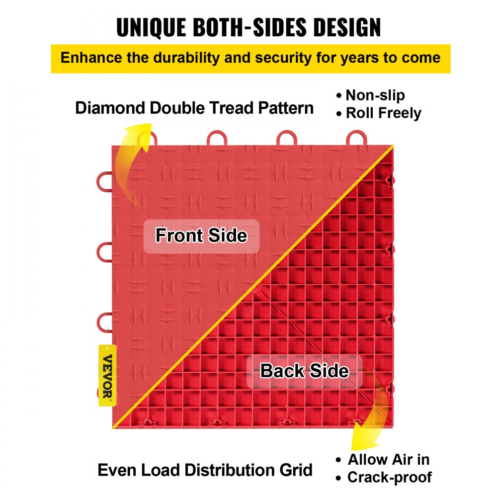 VV-PVCDB-H25 - Red 12'' x 12'' Interlocking Garage Tiles, Waterproof & Non-Slip