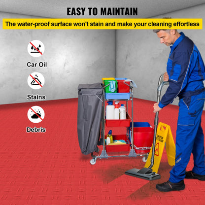 VV-PVCDB-H25 - Red 12'' x 12'' Interlocking Garage Tiles, Waterproof & Non-Slip