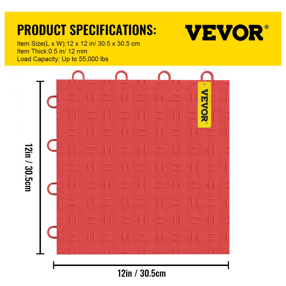 VV-PVCDB-H25 - Red 12'' x 12'' Interlocking Garage Tiles, Waterproof & Non-Slip