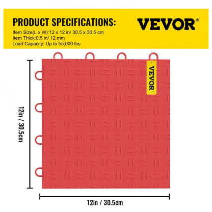 VV-PVCDB-H25 - Red 12'' x 12'' Interlocking Garage Tiles, Waterproof & Non-Slip