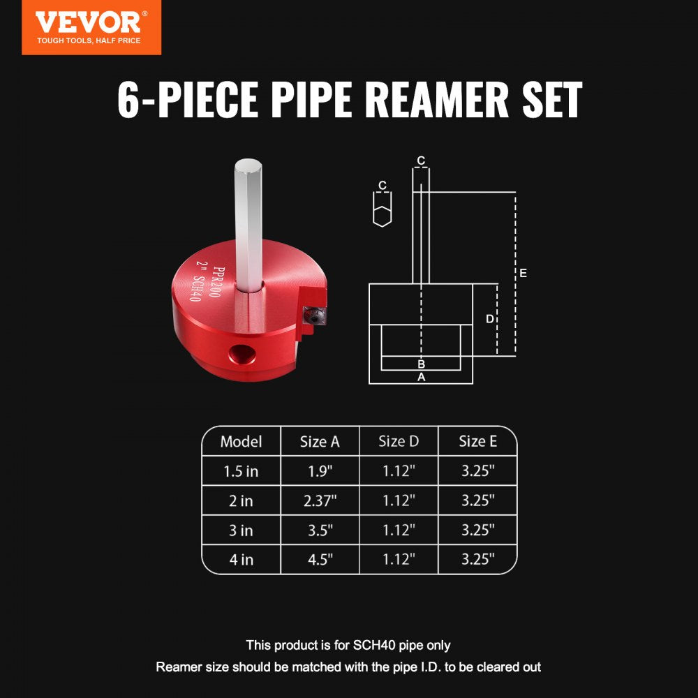PPK6 - 6-Piece Aluminum Pipe Reamer Set for PVC & ABS Fittings