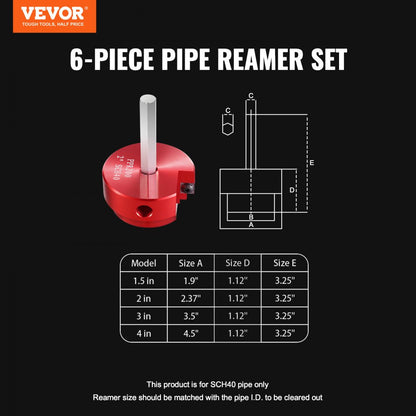PPK6 - 6-Piece Aluminum Pipe Reamer Set for PVC & ABS Fittings