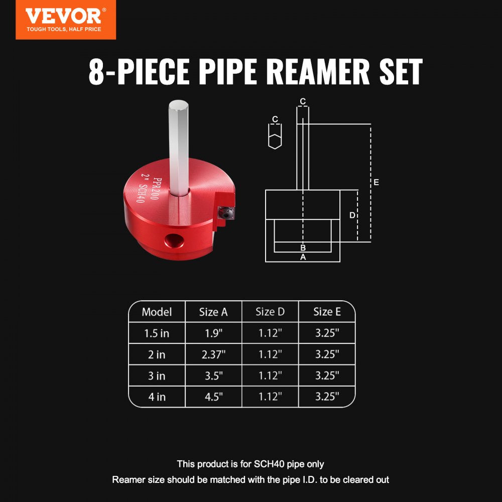 PPK8 - 8-Piece PVC Pipe Reamer Set for Schedule 40 Maintenance